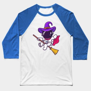 Cute Witch Astronaut Flying With A Magic Broom Cartoon Baseball T-Shirt